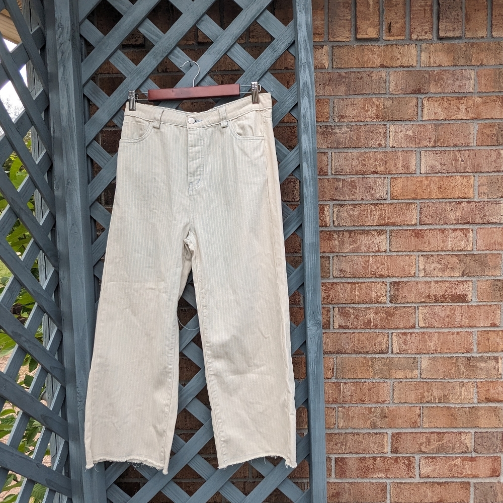Hayden Wide Leg Crop high waist Railroad Stripe pants
